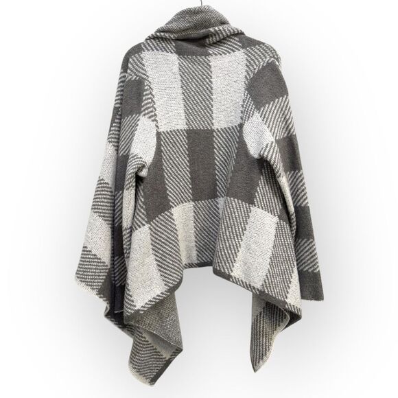 Pink Lily Gray Plaid Open Front Waterfall Cardigan – Size Medium - Picture 2 of 4